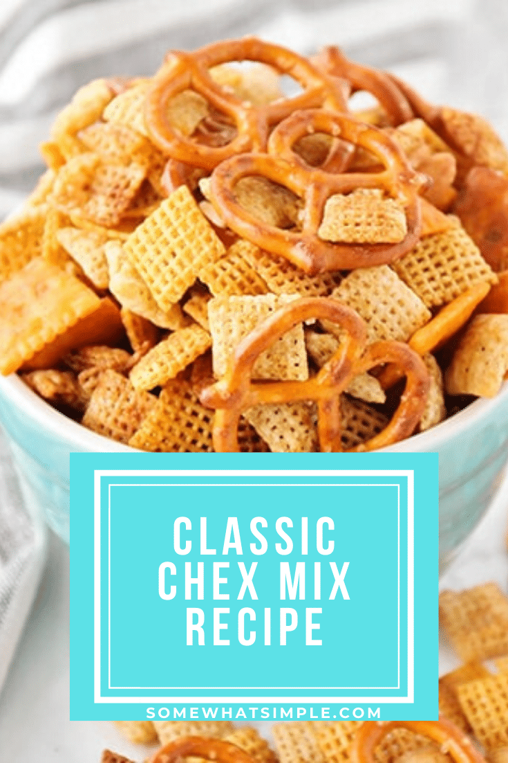 This homemade original Chex mix recipe is a classic snack that's quick and easy to make! It's both addicting and delicious... don't say I didn't warn you! via @somewhatsimple