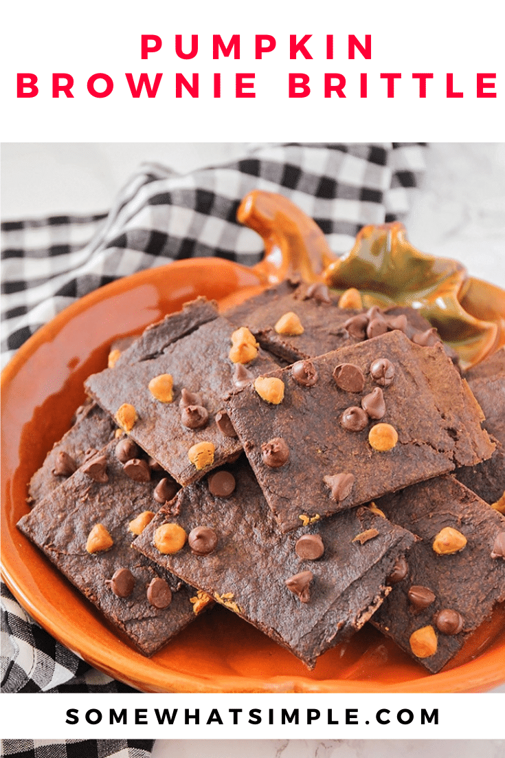 Pumpkin brownie brittle is an easy fall dessert recipe that will satisfy your sweet tooth. The rich chocolate flavor with a crisp cookie crunch is simply irresistible. #pumpkinbrittle #pumpkindessertidea #pumpkinbrittlerecipe #homemadebrowniebrittle #pumpkinspicebrowniebrittle via @somewhatsimple