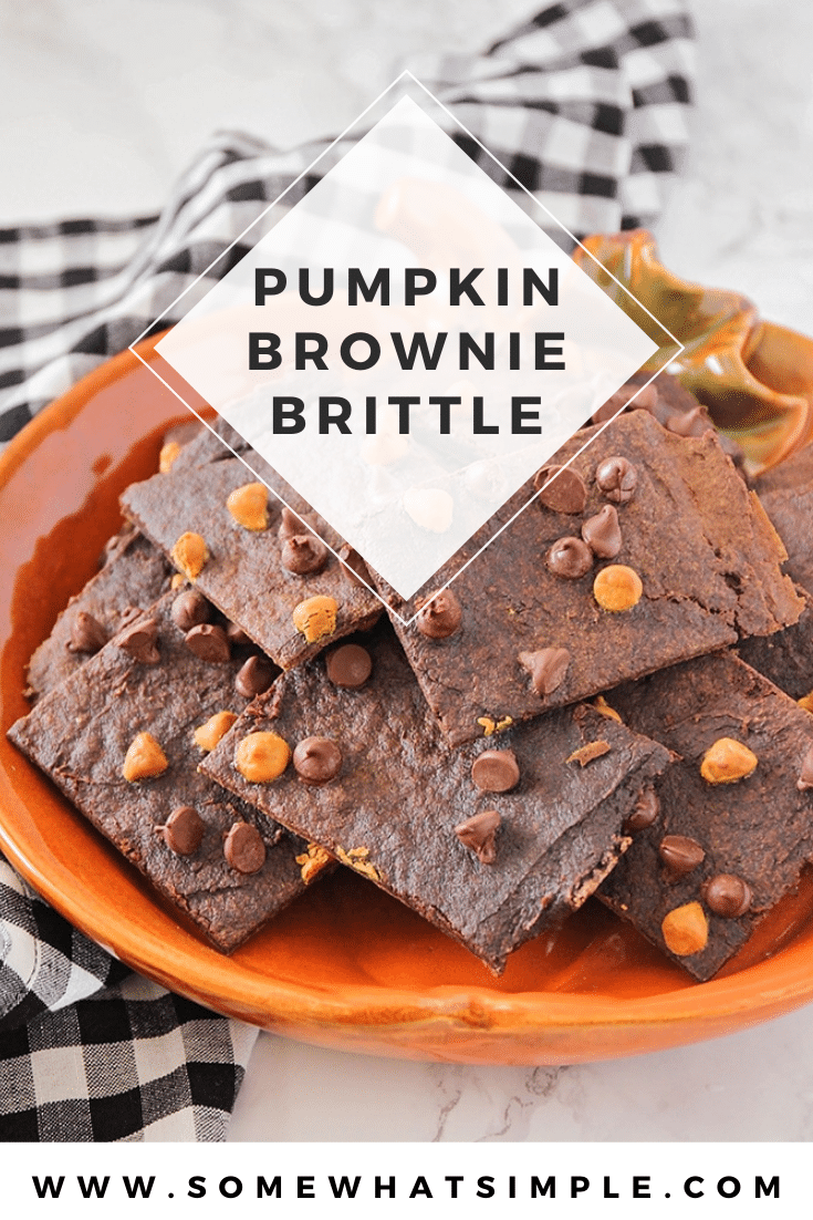 Pumpkin brownie brittle is an easy fall dessert recipe that will satisfy your sweet tooth. The rich chocolate flavor with a crisp cookie crunch is simply irresistible. #pumpkinbrittle #pumpkindessertidea #pumpkinbrittlerecipe #homemadebrowniebrittle #pumpkinspicebrowniebrittle via @somewhatsimple