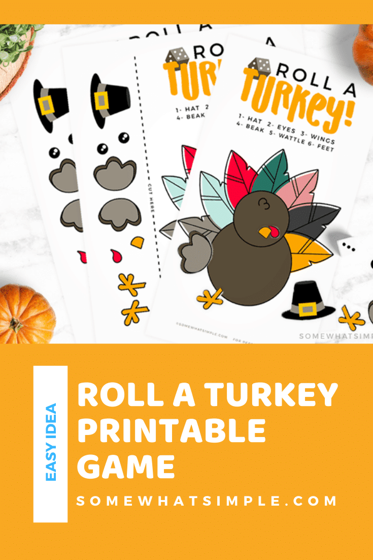 This Roll a Turkey Game is so easy to prepare and play. Play it casually, or raise the stakes to make it a fun family game for all ages! This printable game is perfect for players of all ages! #rollaturkey #rollaturkeygame #rollaturkeydicegame #rollaturkeydicegameprintable via @somewhatsimple