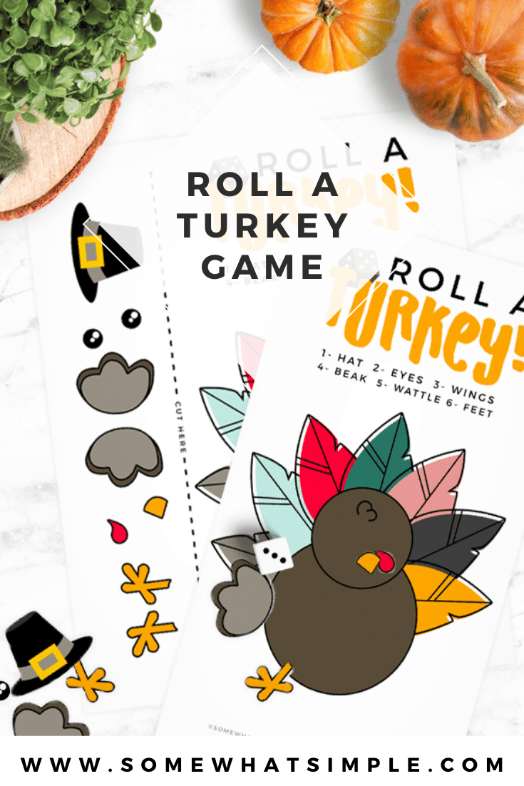 This Roll a Turkey Game is so easy to prepare and play. Play it casually, or raise the stakes to make it a fun family game for all ages! This printable game is perfect for players of all ages! #rollaturkey #rollaturkeygame #rollaturkeydicegame #rollaturkeydicegameprintable via @somewhatsimple