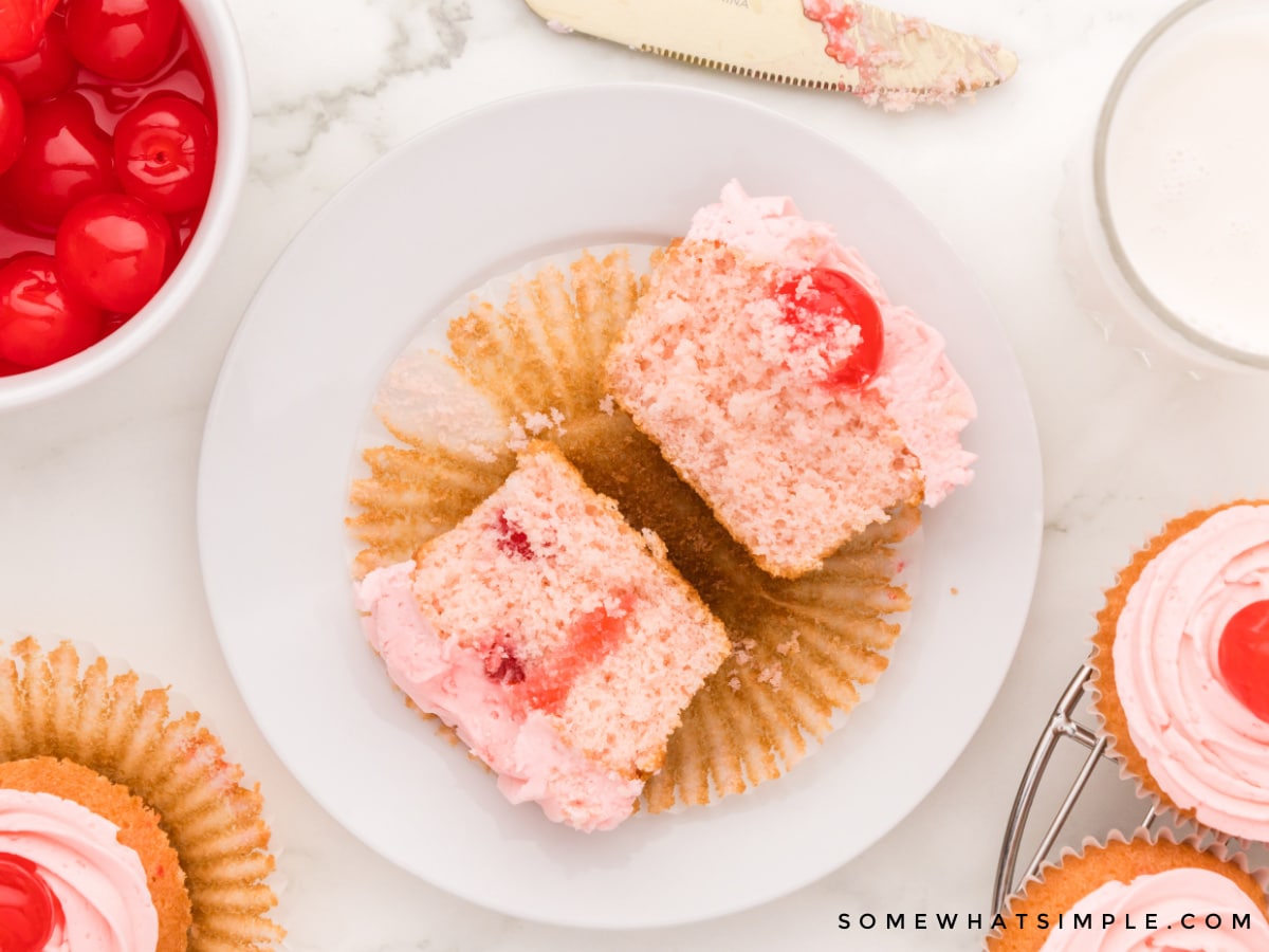 cut open cupcake on a plate