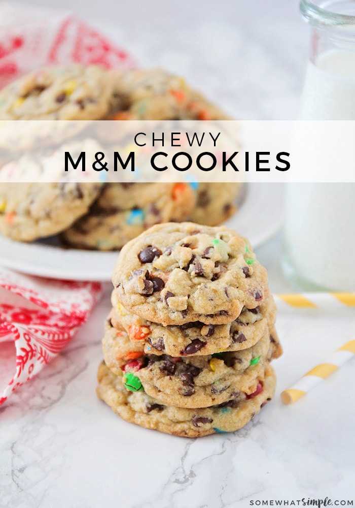 These soft and chewy M&M chocolate chip pudding cookies are so easy to make! Made with vanilla pudding, M&Ms and chocolate chips, these cookies are irresistable! Plus, they turn out soft and delicious every time. via @somewhatsimple