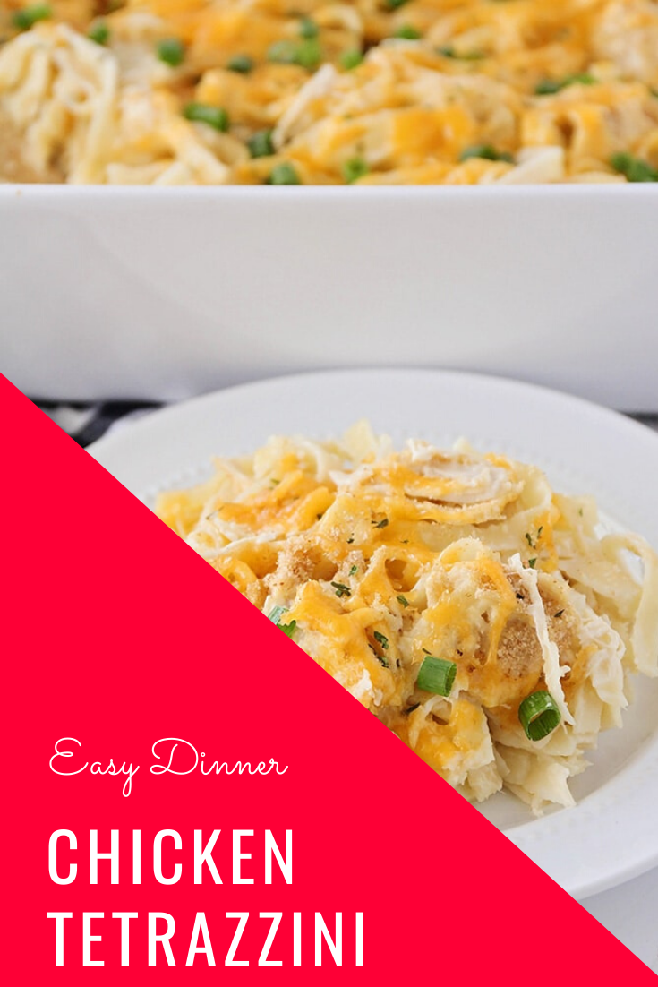 This chicken tetrazzini recipe is an easy family dinner that tastes delicious!  This simple fettuccine casserole recipe is easy to make and perfect for those nights when you need an easy dinner idea. #chickentetrazzini #chickentetrazzinirecipe #easychickentetrazzini #chickenfettucine #chickenfettucinecasserole #howtomakechickentetrazzini #freezermeal via @somewhatsimple