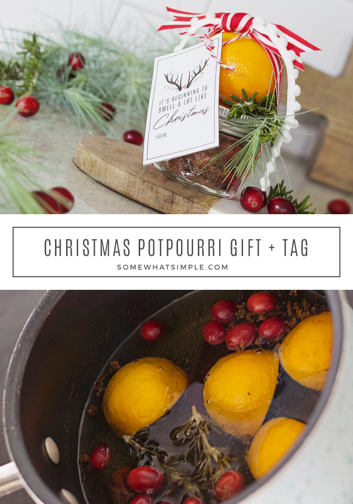 This Christmas stove top potpourri is the best homemade recipe you'll ever make. It's simple to make and your house will smell amazing all day long! Made with the delicious combination of citrus, cinnamon and other delicious scents. This also makes the perfect gift this holiday season! via @somewhatsimple