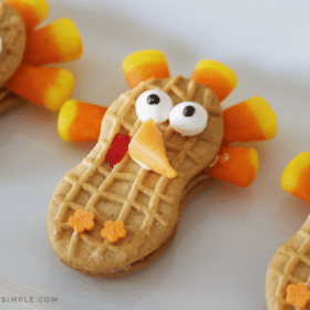 nutter butter turkey cookies on a serving tray