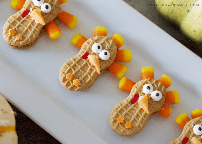 turkey cookies made with nutter butters and candy