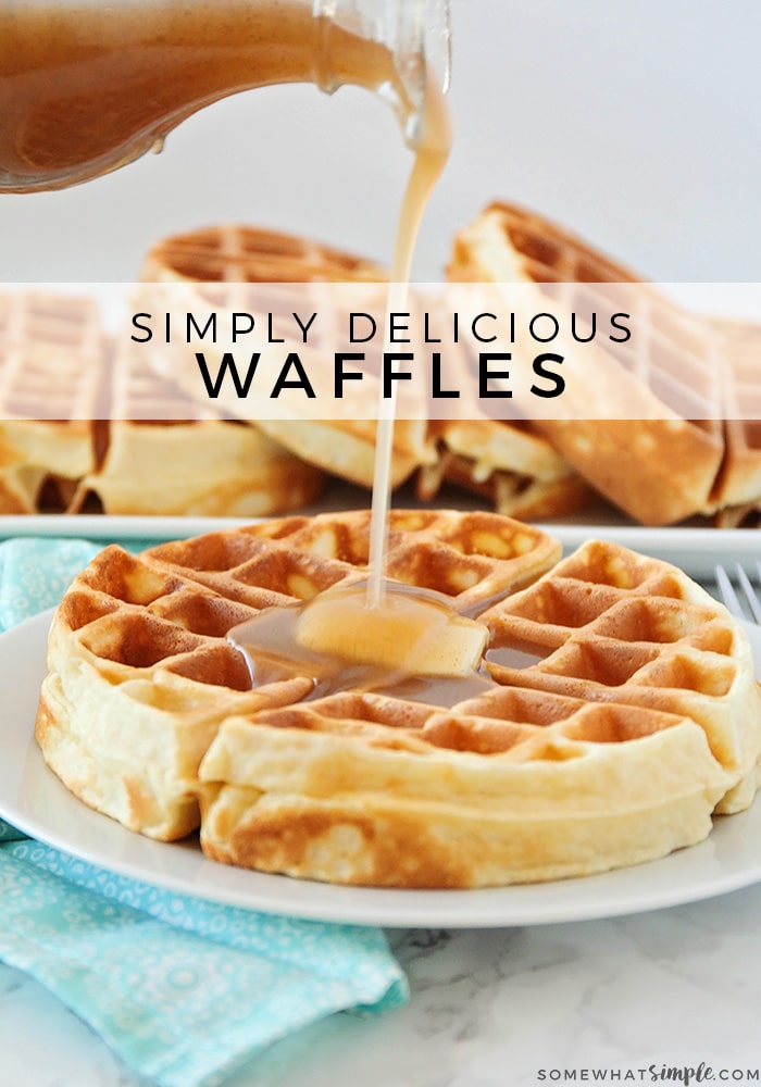 Made from scratch, this Easy Homemade Belgian Waffle recipe makes perfectly golden waffles that are crispy, fluffy, and delicious! via @somewhatsimple