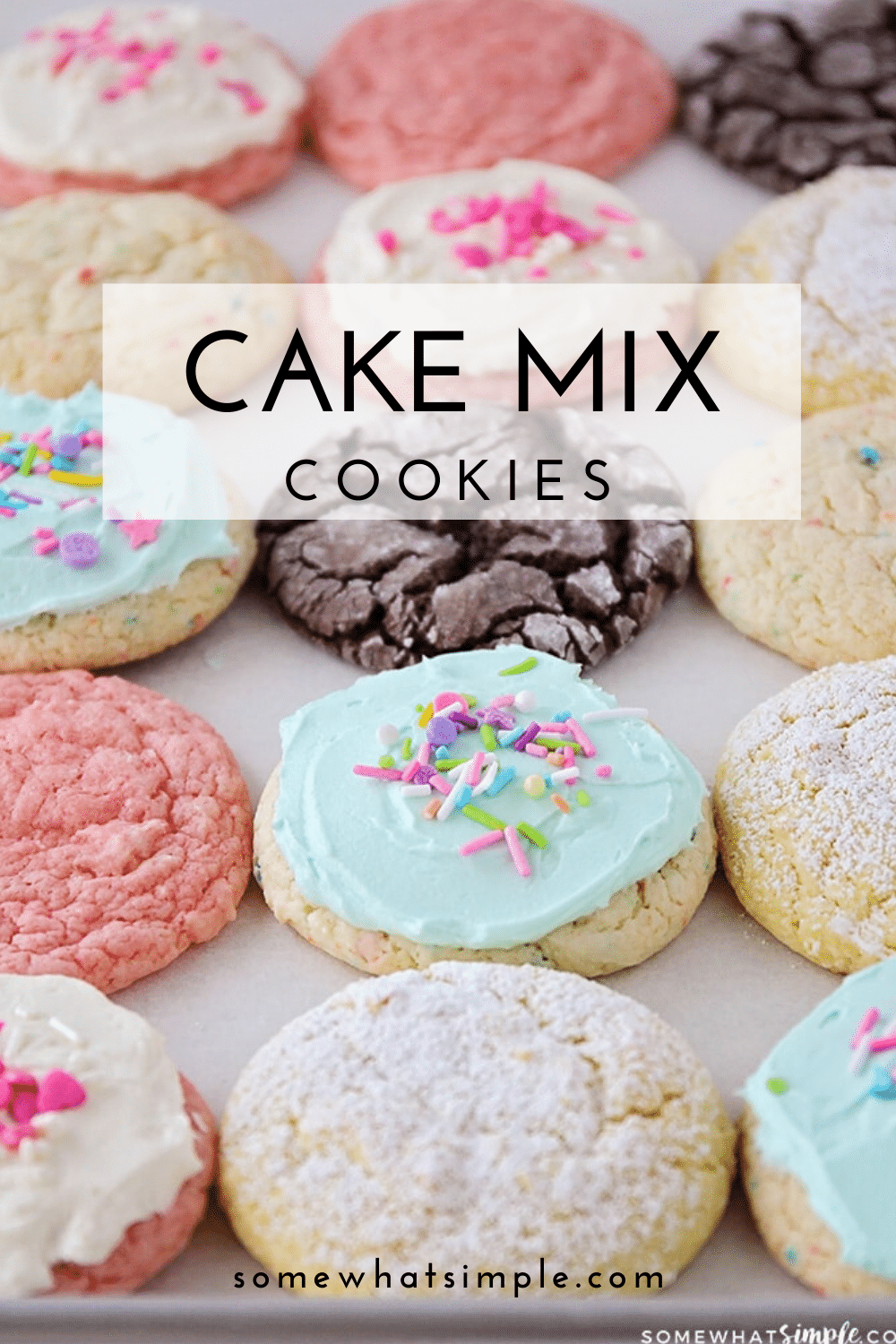 Cake mix cookies are soft and chewy and super delicious! Plus, they only require 3 ingredients making them essentially a no-fuss fantastic treat. This cookie recipe is so easy, it'll look and taste like you've been in the kitchen all day but they will only take you minutes to make. With 10 different flavors to choose from, you're going to find one you love! via @somewhatsimple