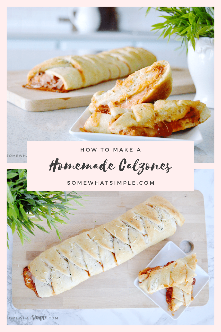 This Easy Calzones Recipe will take your favorite pizza and wrap it into something super tasty and impressive! Making calzones has never been so simple! #pizza #calzone #recipe #dinner #easy #homemadecalzones #easycalzonerecipe #howtomakeacalzone #video via @somewhatsimple