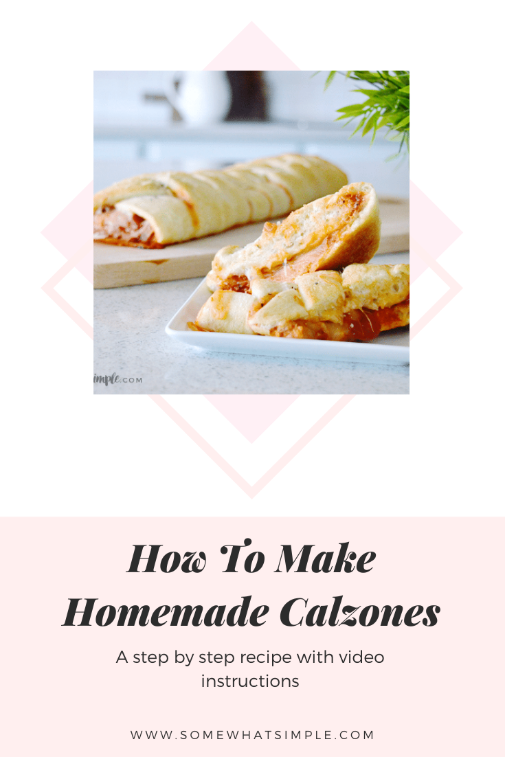 This Easy Calzones Recipe will take your favorite pizza and wrap it into something super tasty and impressive! Making calzones has never been so simple! #pizza #calzone #recipe #dinner #easy #homemadecalzones #easycalzonerecipe #howtomakeacalzone #video via @somewhatsimple