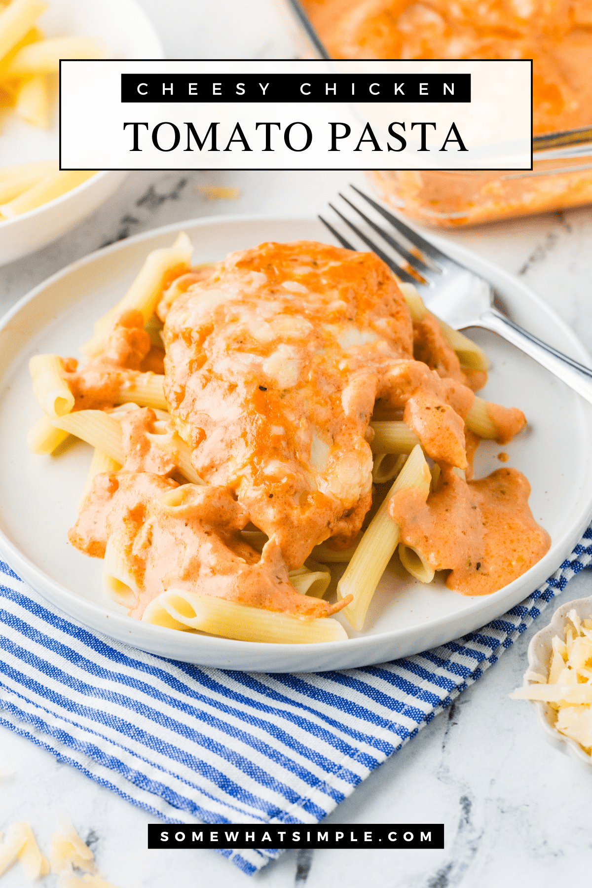 Dinner doesn’t have to be complicated to be delicious! This Cheesy Chicken Tomato Pasta is proof that with a few pantry staples and in less than an hour, you can create a comforting, satisfying meal that the whole family will love. via @somewhatsimple