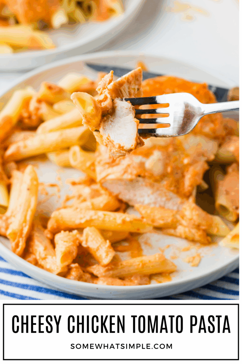 Close up of enjoying Cheesy Chicken Tomato Pasta
