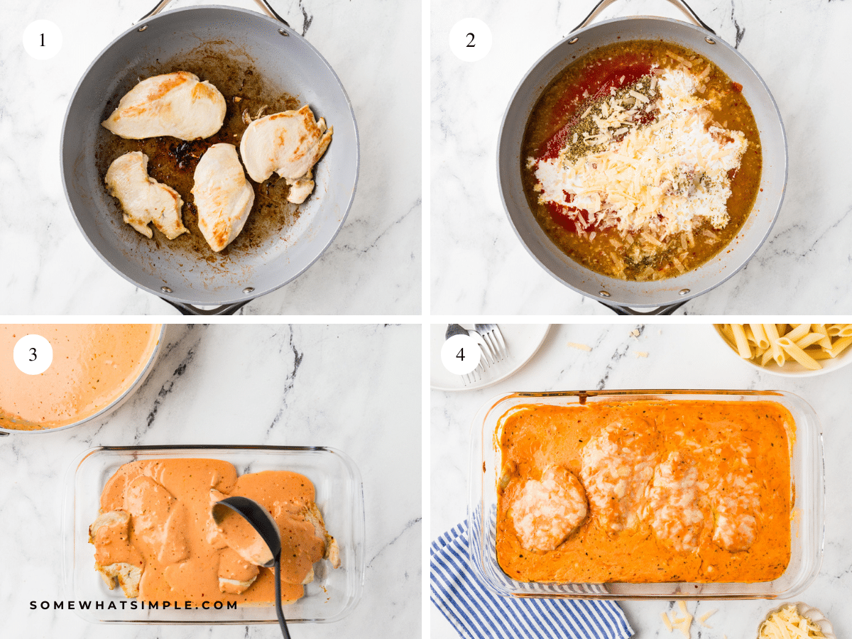 Directions to make Cheesy Chicken Tomato Pasta