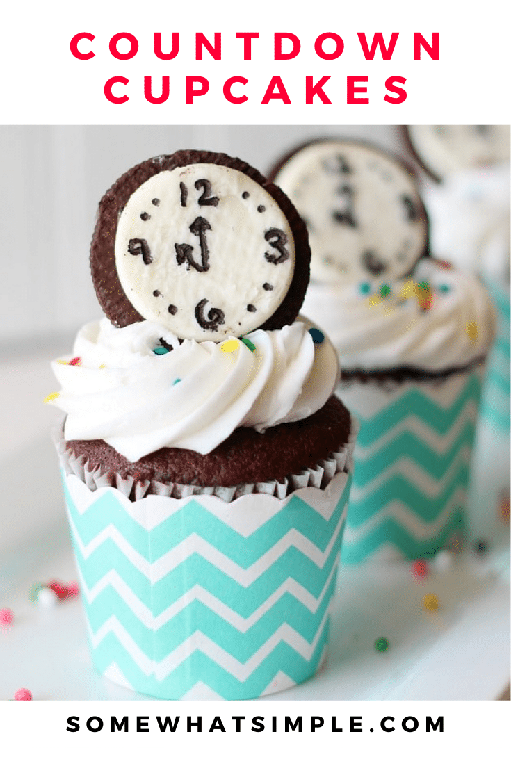 These new year's eve countdown cupcakes are a festive way to ring in the new year.  Made with everyone's favorite Oreo cookies, your party guests will absolutely love these cupcakes! These are the perfect dessert to serve on New Year's Eve. via @somewhatsimple