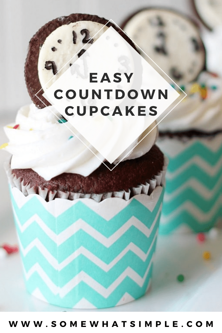 These new year's eve countdown cupcakes are a festive way to ring in the new year.  Made with everyone's favorite Oreo cookies, your party guests will absolutely love these cupcakes! These are the perfect dessert to serve on New Year's Eve. via @somewhatsimple