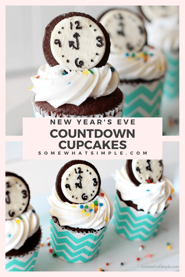 These new year's eve countdown cupcakes are a festive way to ring in the new year.  Made with everyone's favorite Oreo cookies, your party guests will absolutely love these cupcakes! These are the perfect dessert to serve on New Year's Eve. via @somewhatsimple