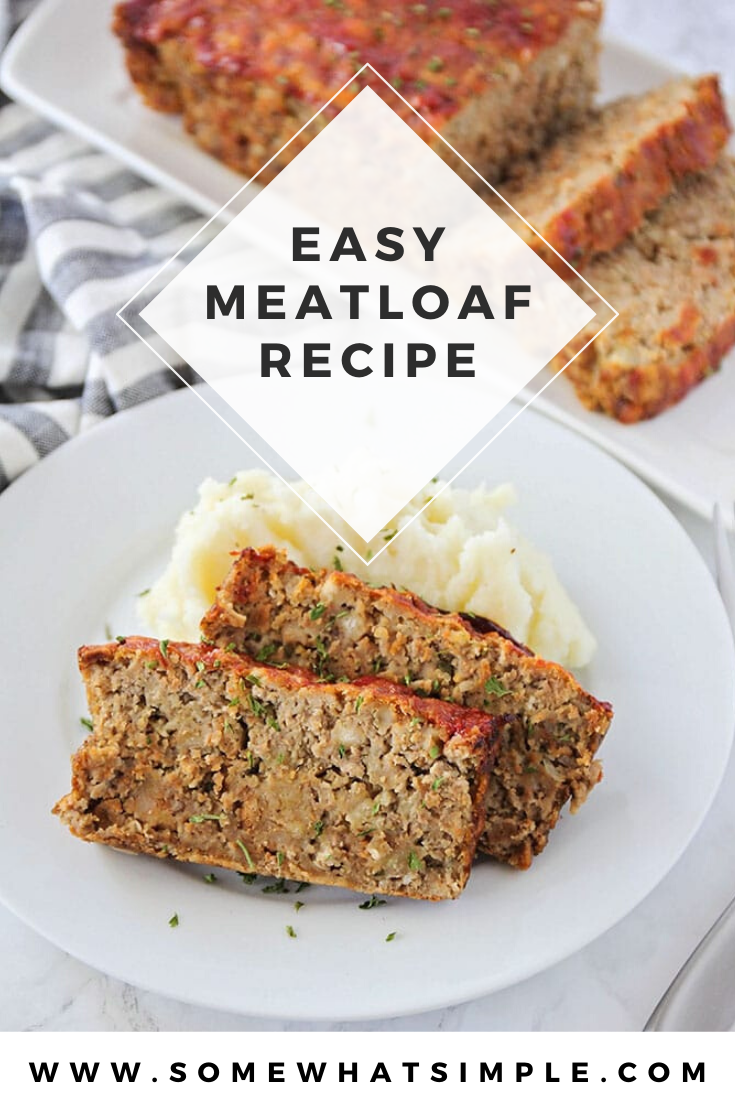 An easy meatloaf recipe that is totally moist and dripping with flavor, this 4-ingredient meatloaf recipe is sure to become a family favorite. via @somewhatsimple