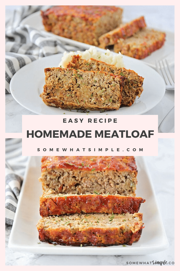 With only four ingredients, this easy meatloaf recipe is simple to make and the taste is amazing! This meatloaf recipe is and easy dinner idea that is dripping with flavor. #easydinner #dinnerrecipes #bestmeatloafrecipe #dinneridea #easymeatloafrecipe #meatloaf via @somewhatsimple