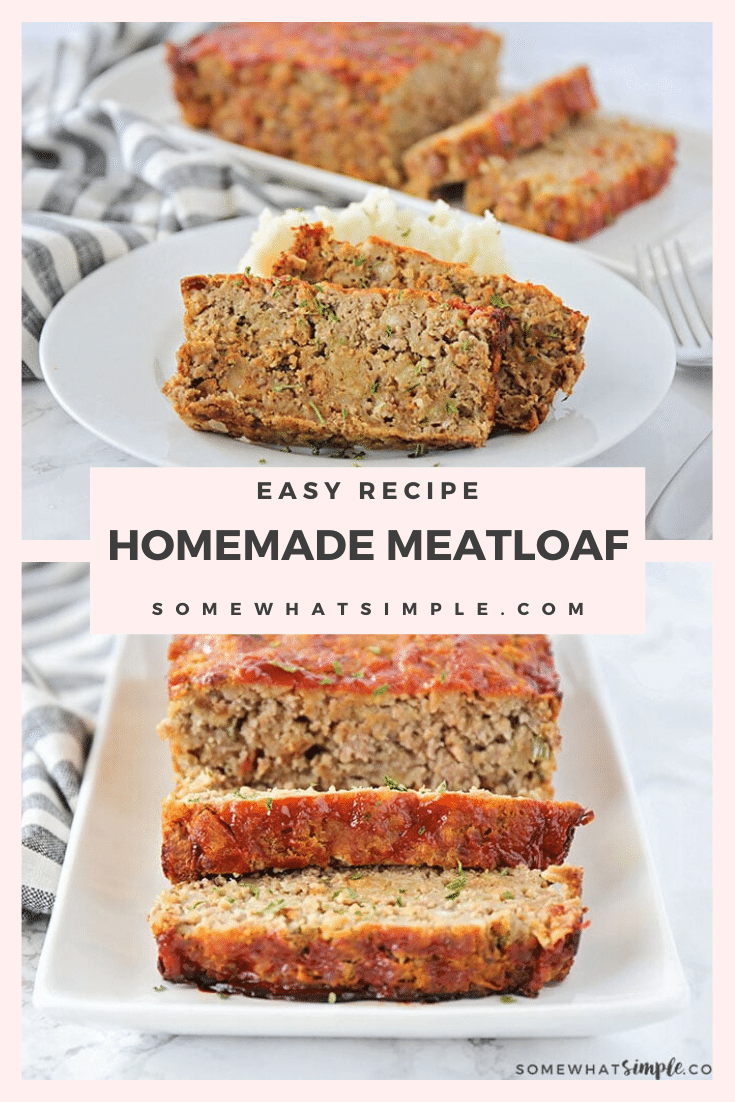 An easy meatloaf recipe that is totally moist and dripping with flavor, this 4-ingredient meatloaf recipe is sure to become a family favorite. via @somewhatsimple