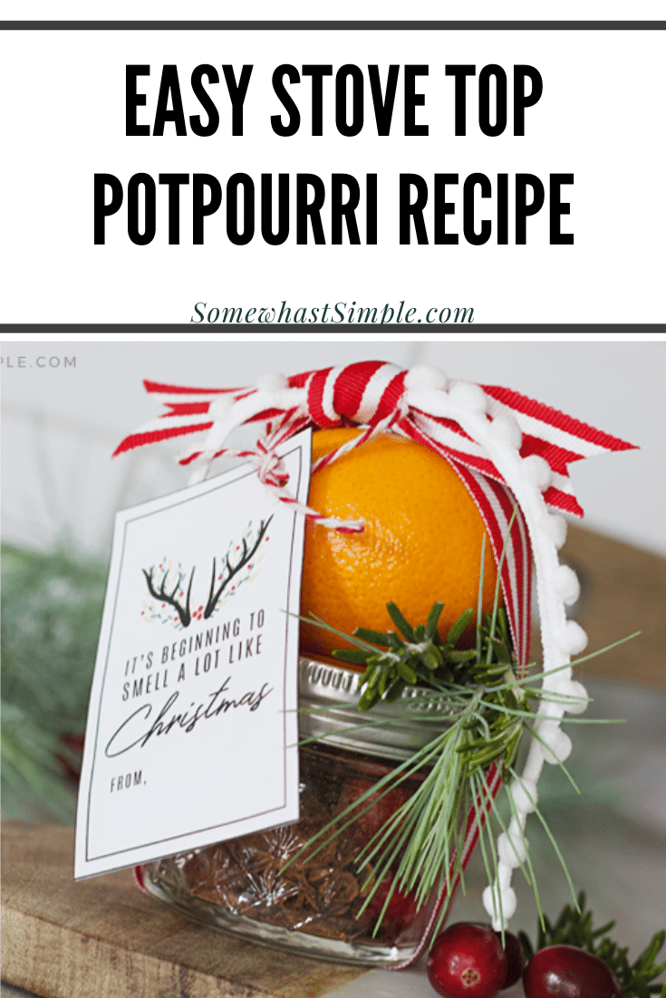 This Christmas stove top potpourri is the best homemade recipe you'll ever make. It's simple to make and your house will smell amazing all day long! Made with the delicious combination of citrus, cinnamon and other delicious scents. This also makes the perfect gift this holiday season! via @somewhatsimple