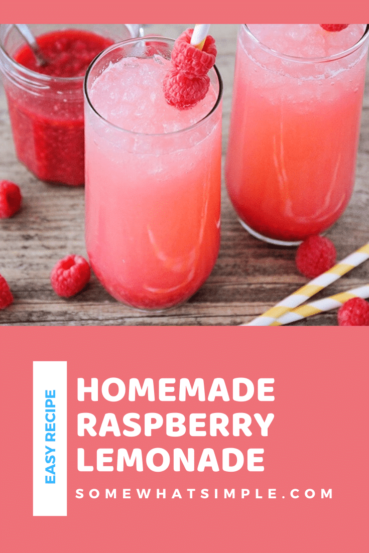 This sweet raspberry lemonade is made from scratch and so refreshing! The delicious fresh raspberries make it the perfect summer treat! via @somewhatsimple