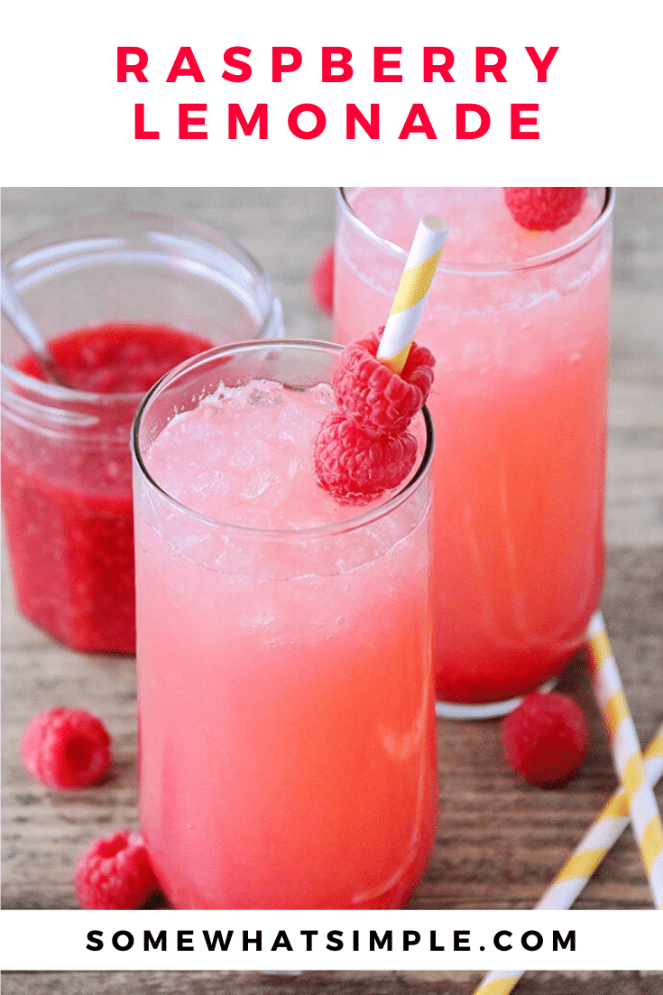 This sweet raspberry lemonade is made from scratch and so refreshing! The delicious fresh raspberries make it the perfect summer treat! via @somewhatsimple