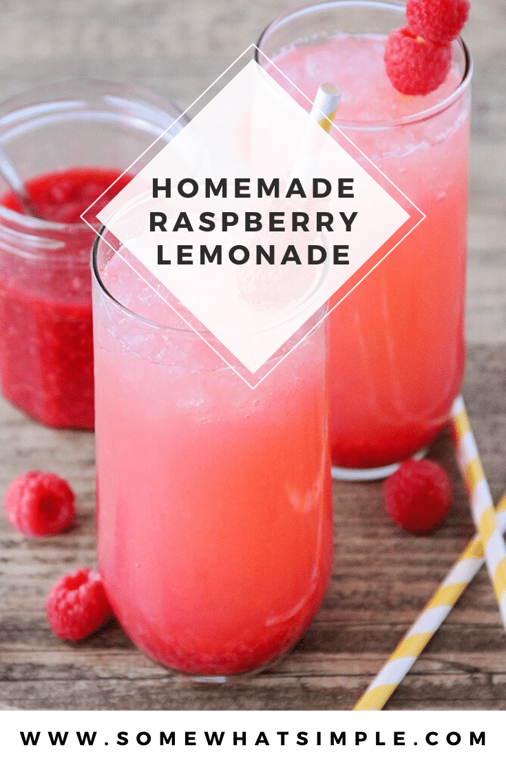 This sweet raspberry lemonade is made from scratch and so refreshing! The delicious fresh raspberries make it the perfect summer treat! via @somewhatsimple