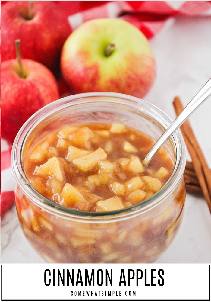 The taste of comfort in every bite! These warm cinnamon apples are sweet, delicious, and super simple to make! via @somewhatsimple