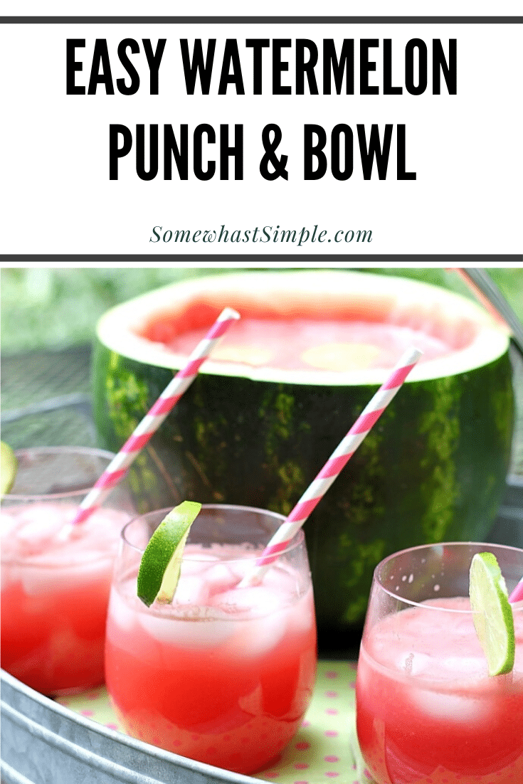 This EASY watermelon punch is perfect for hot summer days. Make this refreshing drink even more delicious by serving it inside the watermelon you used to make it! via @somewhatsimple