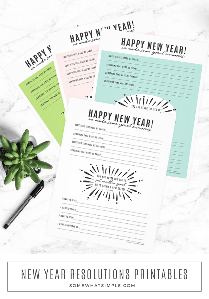 Here is a SIMPLE New Year Memories and Resolutions Printable that is a fun way to reflect on the year's best events before you jump into your resolutions. #NYE #Resolutions #Printables #NewYears via @somewhatsimple