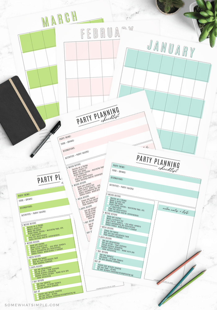 party planning checklist with free printable calendar 