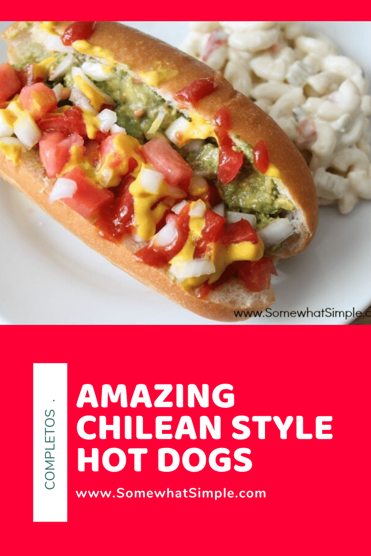 Chilean-style hot dogs called completos are filled with several delicious toppings. Completos are loaded with diced tomatoes and onions, fresh avocado, ketchup and mustard. You'll never eat a hot dog the same way again. via @somewhatsimple
