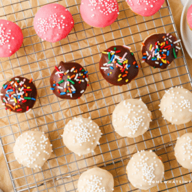 overhead shot of donut muffins on a wired cooling rack