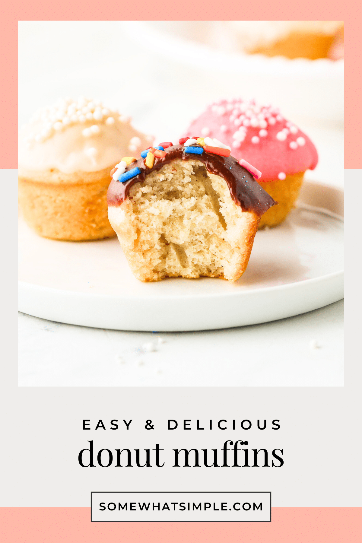 These easy donut muffins taste just like donut holes! Soft, flavorful, and topped with simple glazes—perfect for breakfast or brunch. via @somewhatsimple