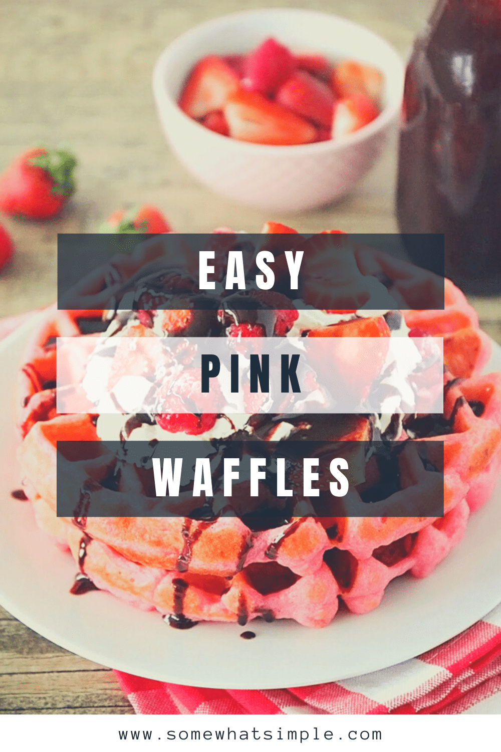 These pink velvet waffles are so fun for Valentine's Day, and so quick and easy to make! Who would love a delicious pink waffle to celebrate any romantic occasion. These waffles turn out soft and fluffy every time! via @somewhatsimple