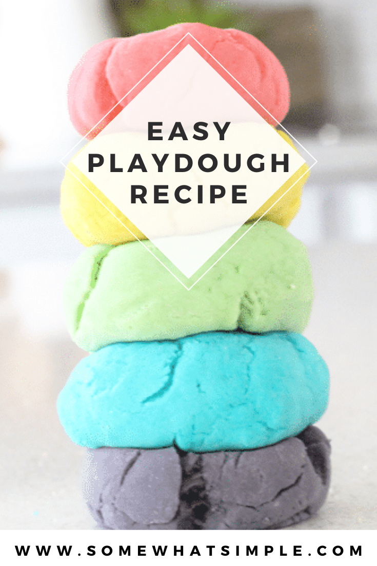 This is hands-down the best homemade playdough recipe I've ever made!!!  This easy play-doh recipe turns out super soft and is simple to mold and will provide hours of fun! You're kids are going to love this! #homemadeplaydough #easyplaydoughrecipe #howtomakeplaydough #playdoh #diyplaydoughrecipe via @somewhatsimple