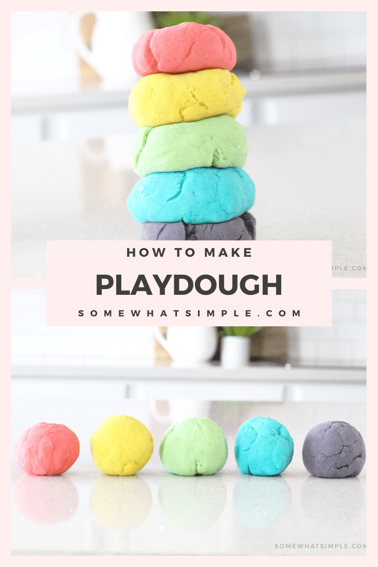 This is hands-down the best homemade playdough recipe I've ever made!!!  This easy play-doh recipe turns out super soft and is simple to mold and will provide hours of fun! You're kids are going to love this! #homemadeplaydough #easyplaydoughrecipe #howtomakeplaydough #playdoh #diyplaydoughrecipe via @somewhatsimple