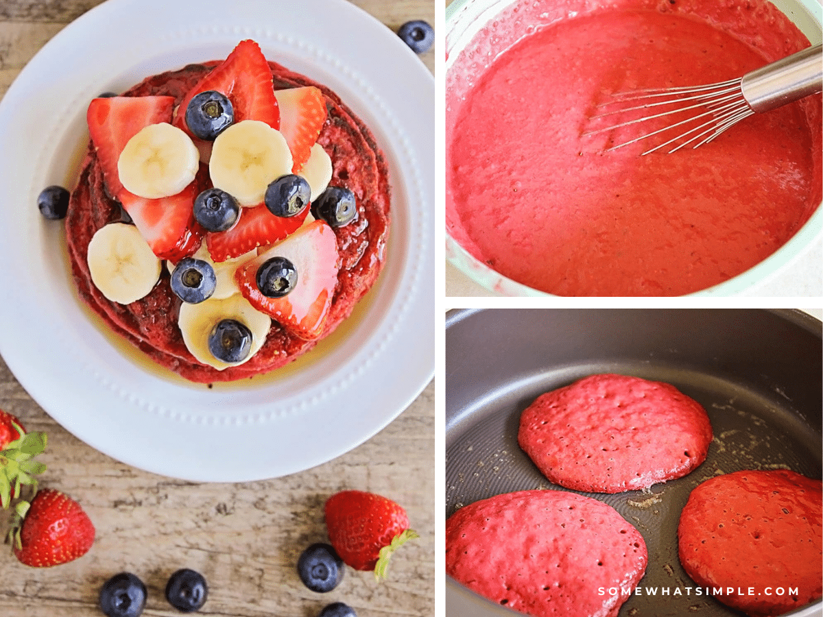 Directions showing how to make Red Velvet Pancakes