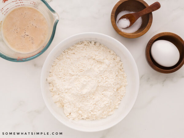 dry ingredients mixed in a bowl for donut dough