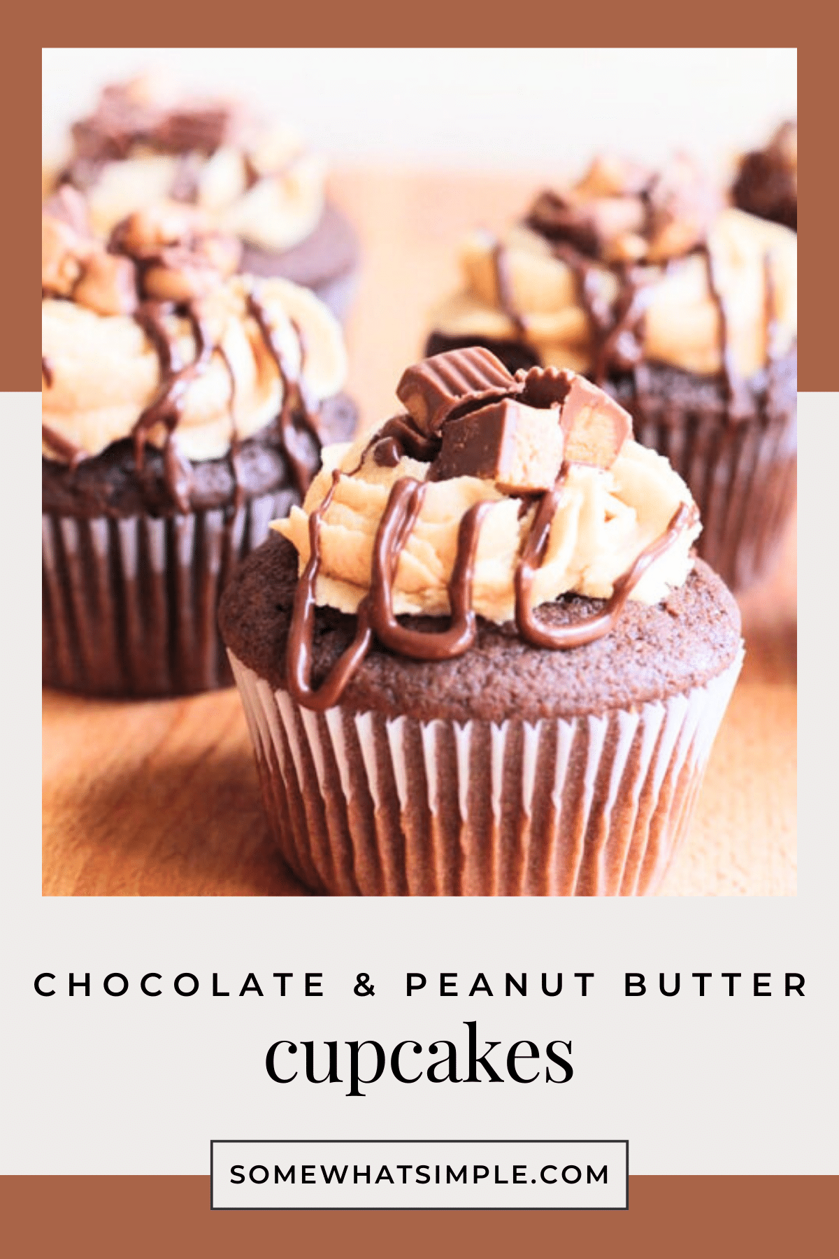 If you love Reese’s, these chocolate peanut butter cupcakes are calling your name—rich, fluffy, and ridiculously easy to make. via @somewhatsimple