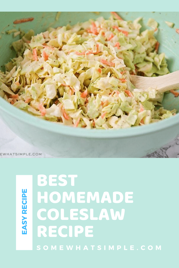 This flavorful homemade coleslaw is the perfect side dish for barbecues, potlucks, or as a fresh afternoon snack! Ready in just 5 minutes, this is the easiest coleslaw recipe you'll find. via @somewhatsimple