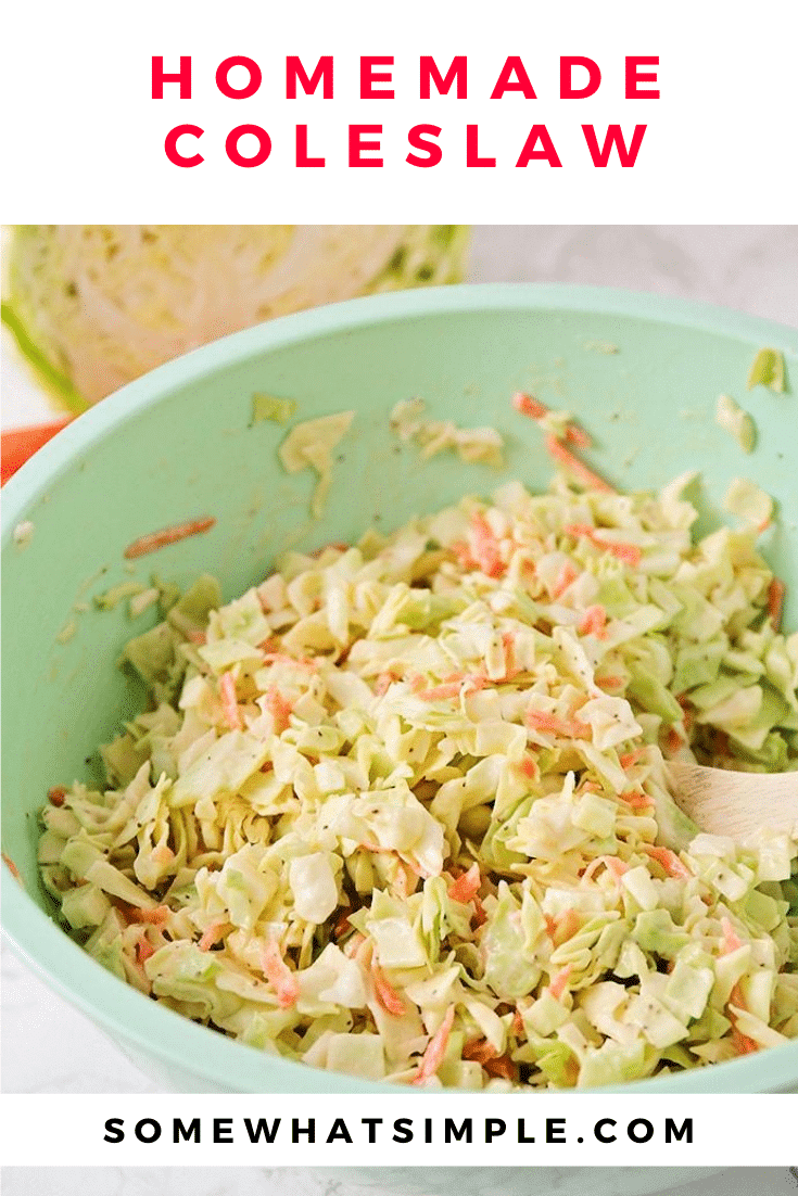 This flavorful homemade coleslaw is the perfect side dish for barbecues, potlucks, or as a fresh afternoon snack! Ready in just 5 minutes, this is the easiest coleslaw recipe you'll find. via @somewhatsimple