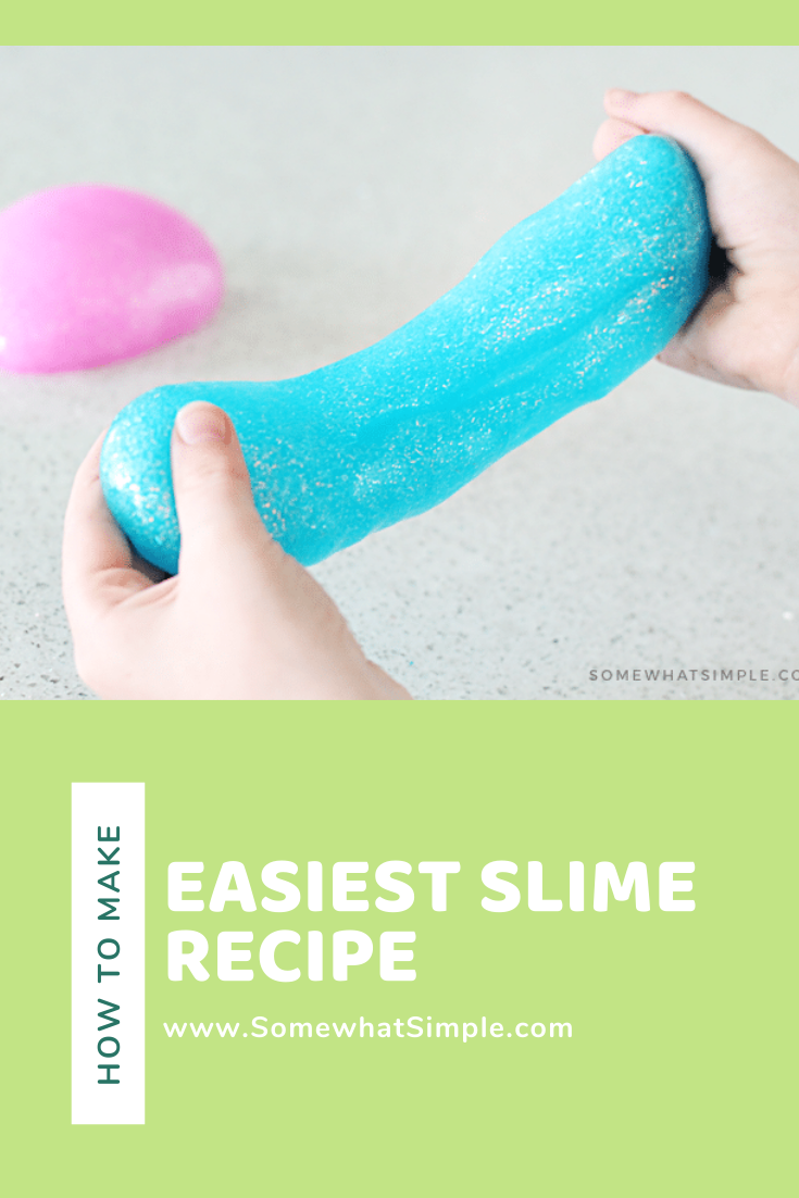 Three ingredients, no cleaning chemicals, and no food coloring! Here is how to make slime that is safe for kids and a ton of fun!!! #slime #slimerecipe #easyslimerecipe #slimevideo #howtomakeslime #glitterslime via @somewhatsimple