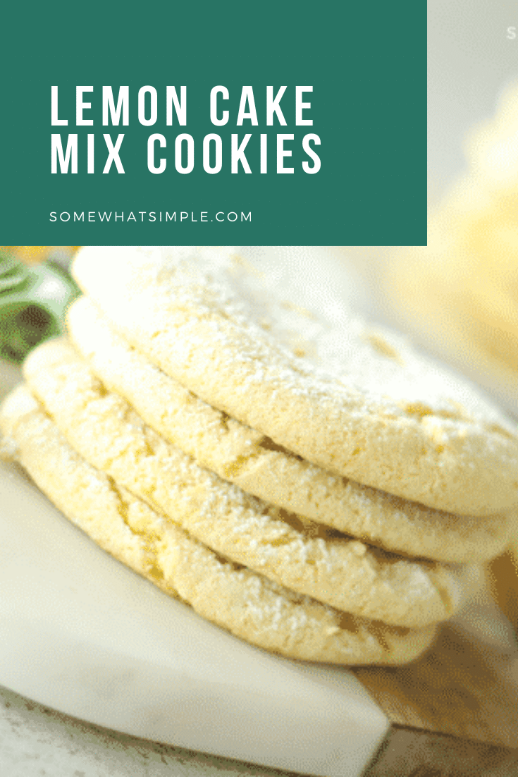 Lemon cake mix cookies are soft and chewy and only take 3 ingredients to make!  Not only do they taste amazing but they are simple to make. #cakemixcookies #lemoncakemixcookies #lemoncakemixcookieswithcoolwhip #duncanhineslemoncakemixcookies #3ingredientlemoncakemixcookies via @somewhatsimple