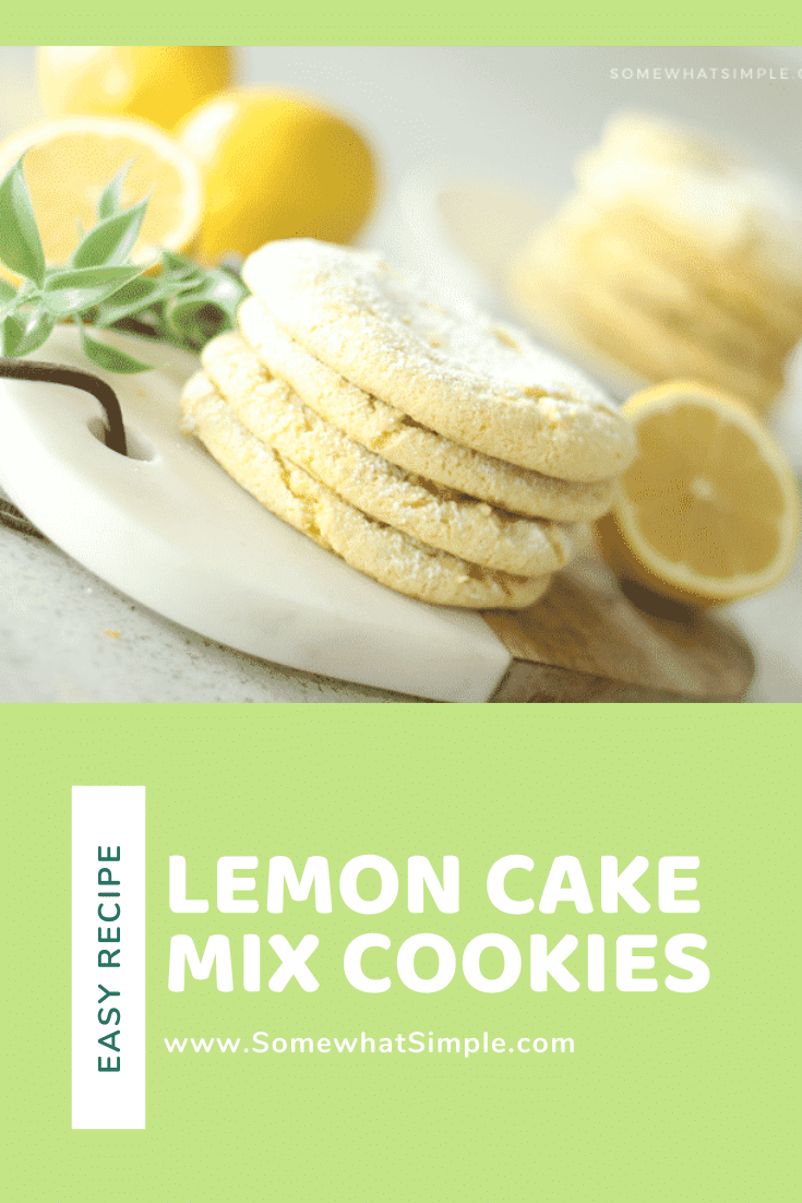 Lemon cake mix cookies are soft and chewy and only take 3 ingredients to make!  Not only do they taste amazing but they are simple to make. #cakemixcookies #lemoncakemixcookies #lemoncakemixcookieswithcoolwhip #duncanhineslemoncakemixcookies #3ingredientlemoncakemixcookies via @somewhatsimple
