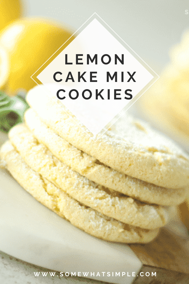 Lemon cake mix cookies are soft and chewy and only take 3 ingredients to make!  Not only do they taste amazing but they are simple to make. #cakemixcookies #lemoncakemixcookies #lemoncakemixcookieswithcoolwhip #duncanhineslemoncakemixcookies #3ingredientlemoncakemixcookies via @somewhatsimple