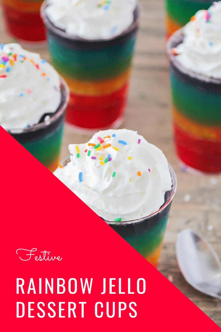 These layered rainbow jello cups are fun to make and even more fun to eat! They're a delicious after-school snack, and they'll make the perfect addition to your St. Patrick's Day celebrations! via @somewhatsimple