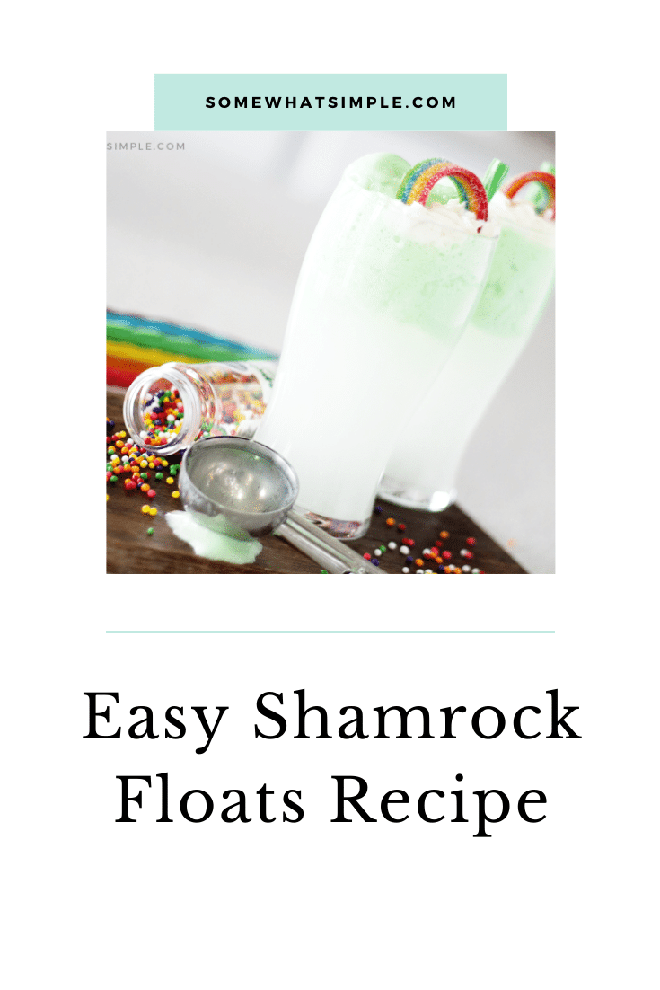 Shamrock floats are a fun and festive St. Patrick's Day drink recipe that everyone can enjoy.  It's easy to prepare, so you can make it at home or for a school party.  Filled with green sherbet, lemon lime soda and a special ingredient, you have to try this delicious green St. Patrick's Day drink. via @somewhatsimple