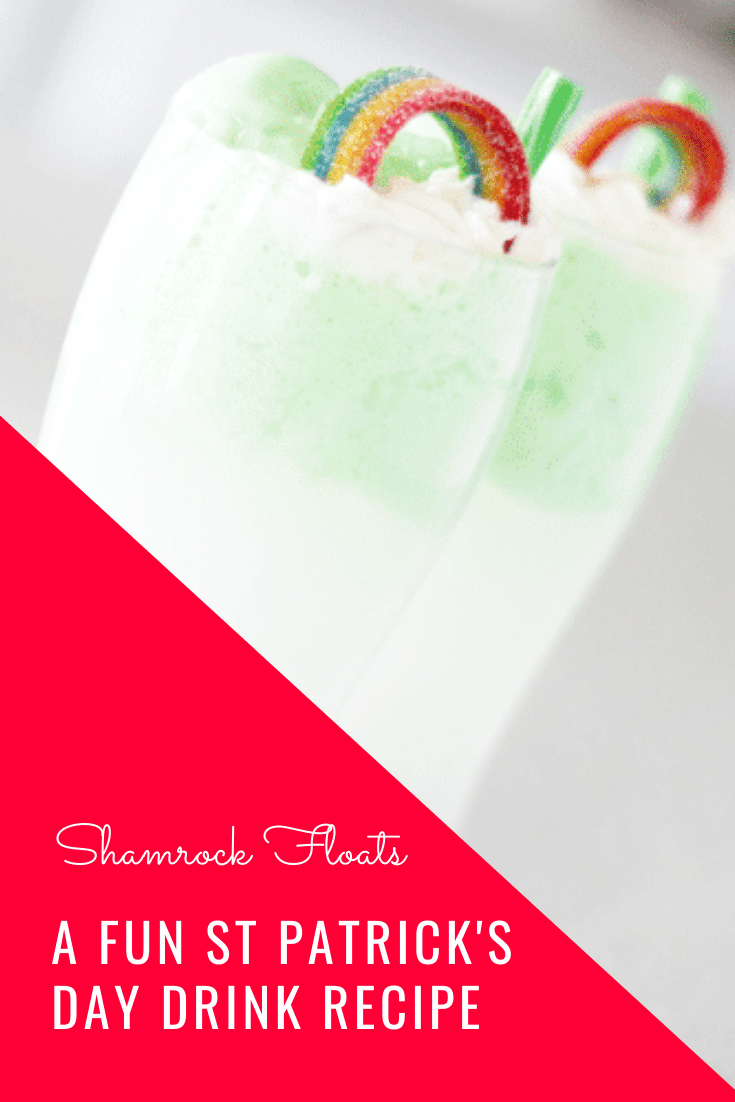 Shamrock floats are a fun and festive St. Patrick's Day drink recipe that everyone can enjoy.  It's easy to prepare, so you can make it at home or for a school party.  Filled with green sherbet, lemon lime soda and a special ingredient, you have to try this delicious green St. Patrick's Day drink. via @somewhatsimple